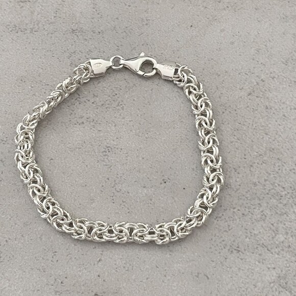 Italian .925 Sterling Silver 7.5" Byzantine Link Bracelet High Polish 7.2 Grams - Picture 1 of 6